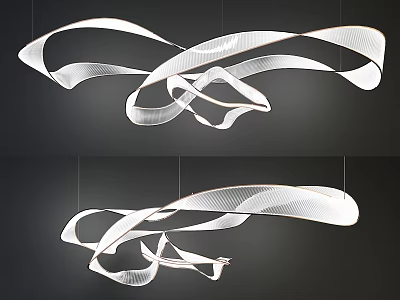 Artistic Modern Chandelier With White Flowing Curved Lines For Hanging In Contemporary Space 3d model