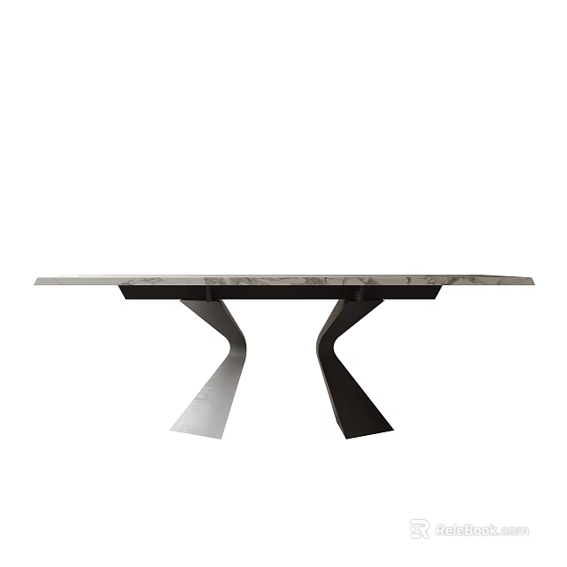 Modern Minimalist Dining Table With Curved Metal Legs And Smooth Polished Tabletop Surface 3d model 