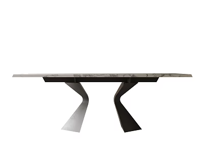 Modern Minimalist Dining Table With Curved Metal Legs And Smooth Polished Tabletop Surface 3d model