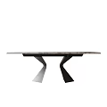 Modern Minimalist Dining Table With Curved Metal Legs And Smooth Polished Tabletop Surface