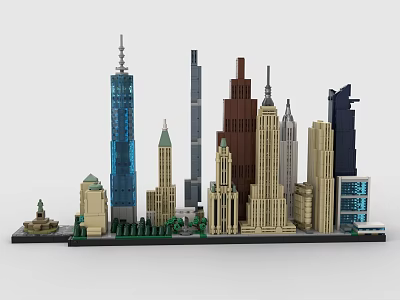 Detailed Lego City Skyline With Skyscrapers And Iconic Buildings 3d model