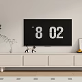 Modern White TV Stand With Decorative Vase Plants Fruit Tray And TV Screen
