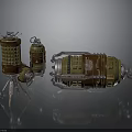 Military Bomb Weapons Featuring Tripod Stand Leather Wrapping And Metal Parts
