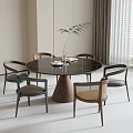 Modern Round Dining Table Set With Black Marble Top Wooden Legs And Rattan Chairs