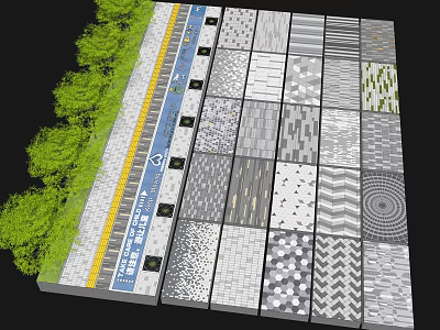 Garden Paving Design With Various Patterns Materials And Green Plant Borders 3d model
