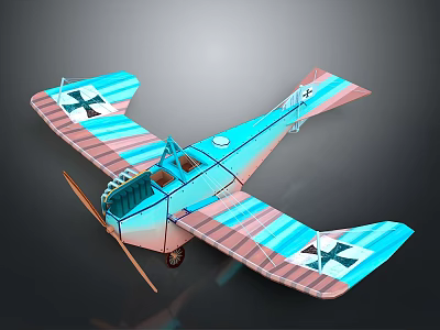 Colorful Cosmic Biplane Model With Blue Pink Stripes Propeller And Cockpit 3d model