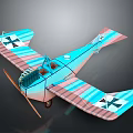Colorful Cosmic Biplane Model With Blue Pink Stripes Propeller And Cockpit