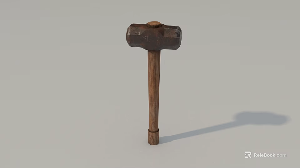Heavy Duty Sledgehammer With Rusty Metal Head And Wooden Handle 3d model 