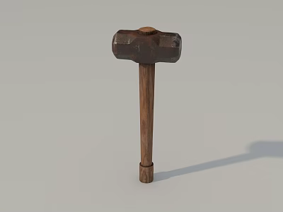Heavy Duty Sledgehammer With Rusty Metal Head And Wooden Handle 3d model