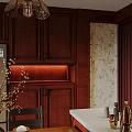 Traditional Dining and Living Room Interior With Wooden Table Sofa Chandelier And Area Rug