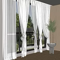 Sheer White Curtains For Window With Greenery Outside And Potted Plant