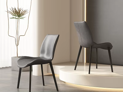 Modern Gray Dining Chairs with Black Legs in Minimalist Interior White Vase Plant Gray Floor 3d model