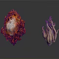 Flame Shaped Fantasy Creature With Glowing Core And Tentacle Like Plant Creature 3d model