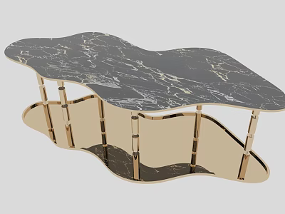 Unique Curved Modern Luxury Coffee Table With Black Marble Top And Gold Metal Frame 3d model