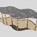 Unique Curved Modern Luxury Coffee Table With Black Marble Top And Gold Metal Frame