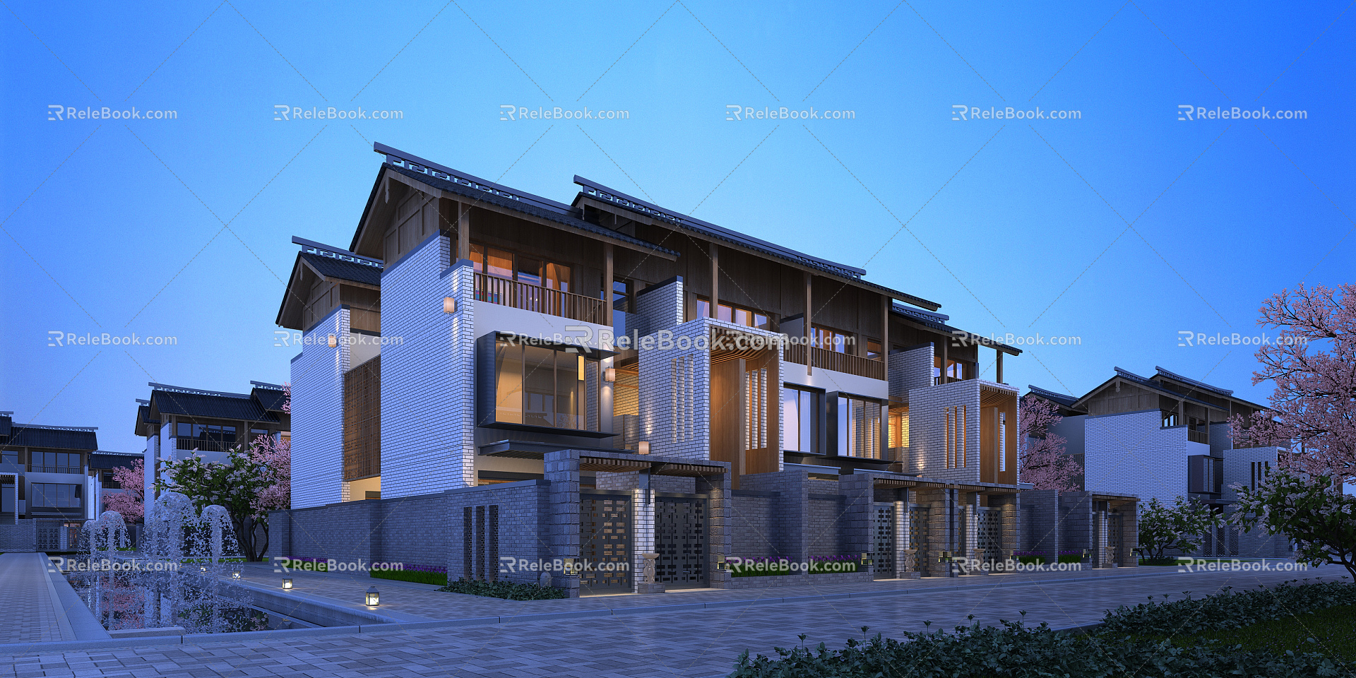 New Chinese Townhouse Overlay Night Villa 3d model