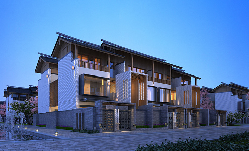 New Chinese Townhouse Overlay Night Villa 3d model