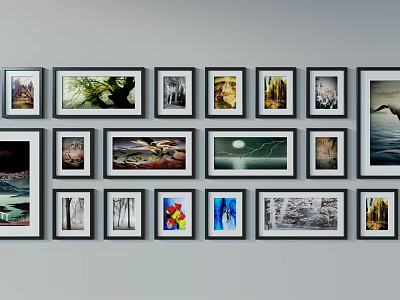 Creative Photo Wall Decor With Multiple Frames And Various Styled 3d model