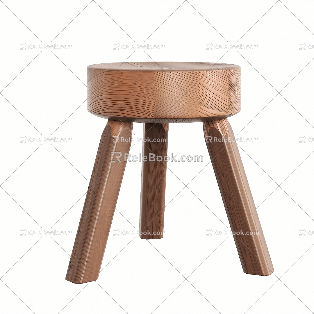 Nordic Solid Wood Stool 3d model