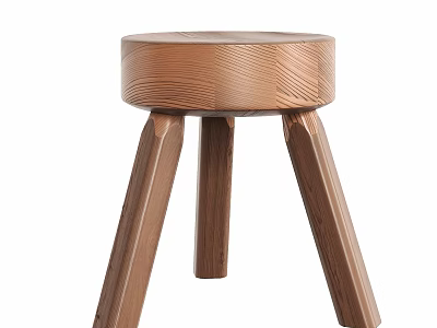 Simple Wooden Stool With Round Seat And Three Tapered Legs Design 3d model