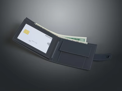 Black Leather Wallet with Credit Card and Dollar Bills Interior Design 3d model