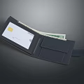 Black Leather Wallet with Credit Card and Dollar Bills Interior Design