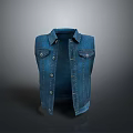 Classic Blue Denim Vest With Button Front Chest Pockets And Collar 3d model