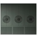 Modern Wooden Wardrobe Design With Circular Decorative Panels And Vertical Lines