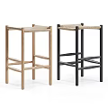 Light Wooden And Black Metal Frame Bar Stools Featuring Woven Seats