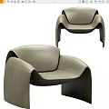 Elegant Modern Beige Leather Leisure Chair with Curved Armrests and Smooth Lines