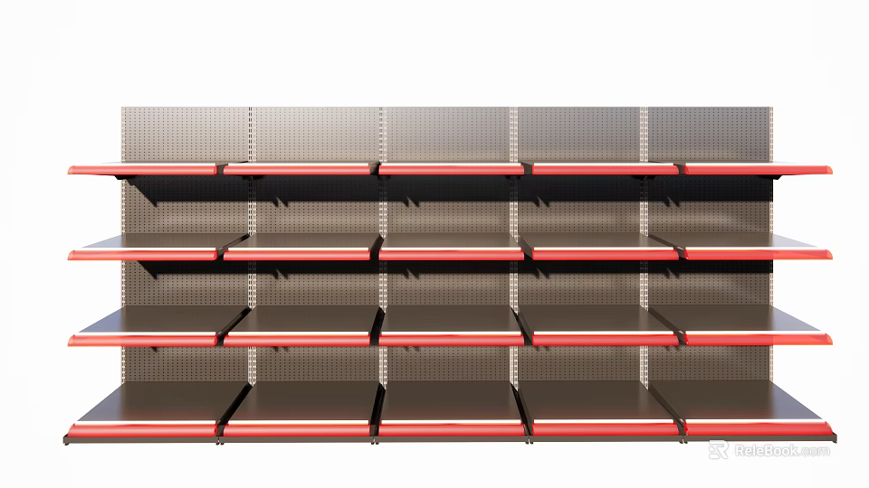 Modern Retail Display Shelves With Multiple Layers Black Red Metal Structure 3d model 