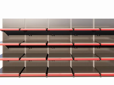 Modern Retail Display Shelves With Multiple Layers Black Red Metal Structure 3d model