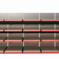 Modern Retail Display Shelves With Multiple Layers Black Red Metal Structure