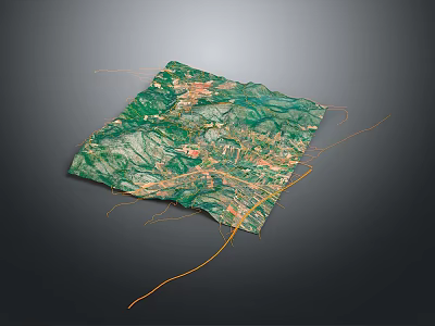 3D Topographic Model With Green Terrain And Yellow Connecting Lines 3d model