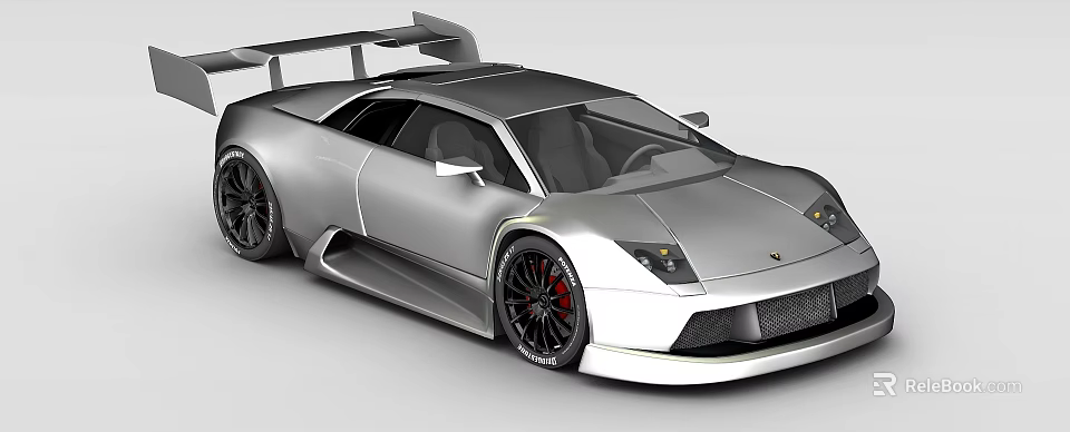 Sleek Silver Sports Car With Aerodynamic Rear Wing And Black Alloy Wheels 3d model 
