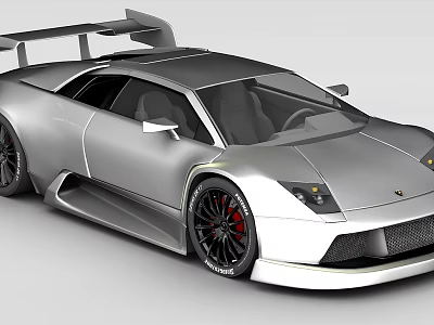 Sleek Silver Sports Car With Aerodynamic Rear Wing And Black Alloy Wheels 3d model
