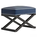 Modern Blue Upholstered Ottoman With Nailhead Trim And Cross Wooden Frame