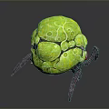 Green Spherical Object With Gemstone Texture And Purple Legs