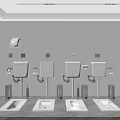 Four White Squat Toilets in Modern Public Restroom With Clean Walls and Gray Floor Tiles