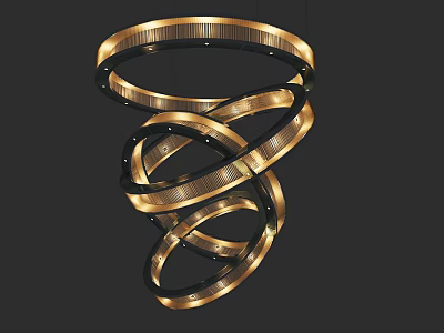 Elegant Modern Spiral Chandelier with Layered Circular Golden Black Rings 3d model