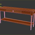 Orange Wooden Console Table Design With Single Drawer Lower Shelf And Slender Legs