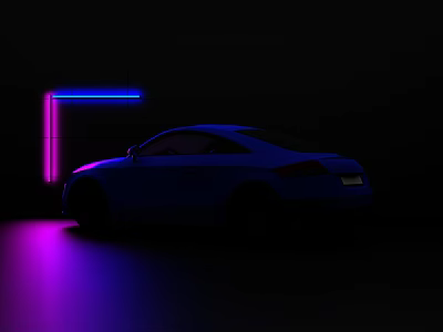 Silhouette Car in Dark Background with Blue and Pink Neon Light Strips and Glow Effect 3d model