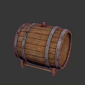 Traditional Wooden Barrel With Metal Hoops And Wooden Stopper For Home Storage