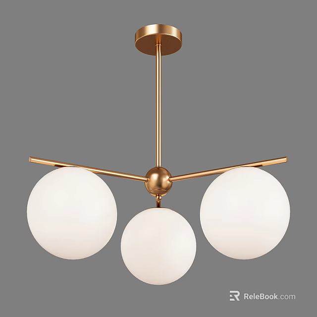 Modern Minimalist Chandelier With Golden Metal Frame And Three White Spherical Shades 3d model 