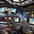 Modern Gaming Cafe Space With Multiple Screens Comfortable Seats And Modern Lighting Design 3d model