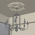 Elegant Black Metal Chandelier With Crystal Accents And Classic Ceiling Medallion In Modern Interior Space