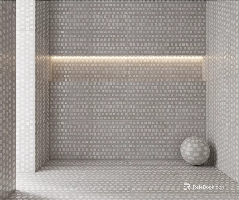 Modern Building Components With Gray Mosaic Tiles Recessed Lighting And Spherical Decor 3d model 
