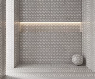 Modern Building Components With Gray Mosaic Tiles Recessed Lighting And Spherical Decor 3d model