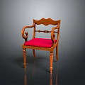 Elegant Classic Single Chair Wooden Frame Scalloped Backrest Red Upholstered Cushion Curved Armrests