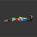 Colorful Formula 1 Racing Car with Green Red Blue Yellow Sponsor Logos and Number 19